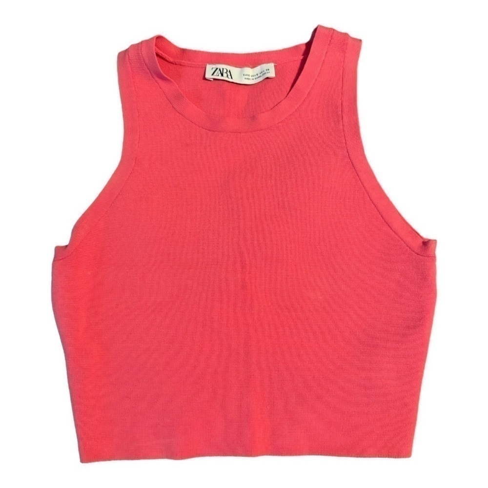 Zara Barbie Pink Ribbed Stretchy Sleeveless Crop Top, Size Small